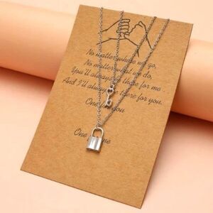 WHITE GOLD PLATED HEART KEY LOCK UNISEX PENDANT NECKLACE WITH INSPIRATIONAL CARD
